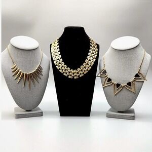 Gold Tone Statement Necklace Lot of 3 Adjustable Chic Egyptian Revival Spikes